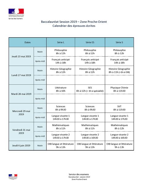 Le calendrier des épreuves écrites 